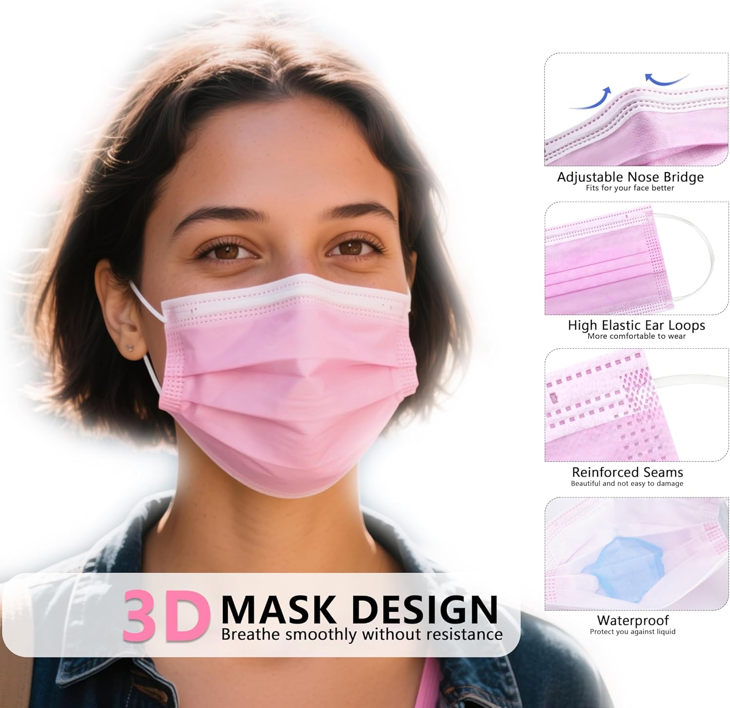 100pcs pink disposable 3-layer - Disposable Surgical Mask avis et prix